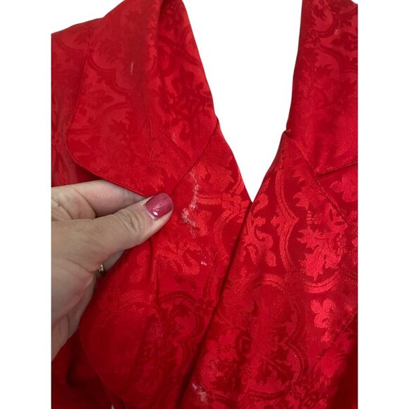Vintage Natori II Long Red Satin Robe with Floral Embroidery - Picture 3 of 6